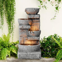 Load image into Gallery viewer, Weather-Resistant Stone Gray Outdoor Water Fountain with Integrated LED Lights