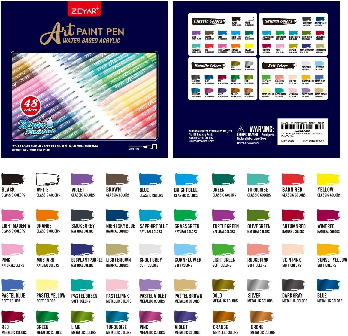 Permanent & Waterproof Acrylic Paint Pens Set - 48 Rich Colors for All Surfaces
