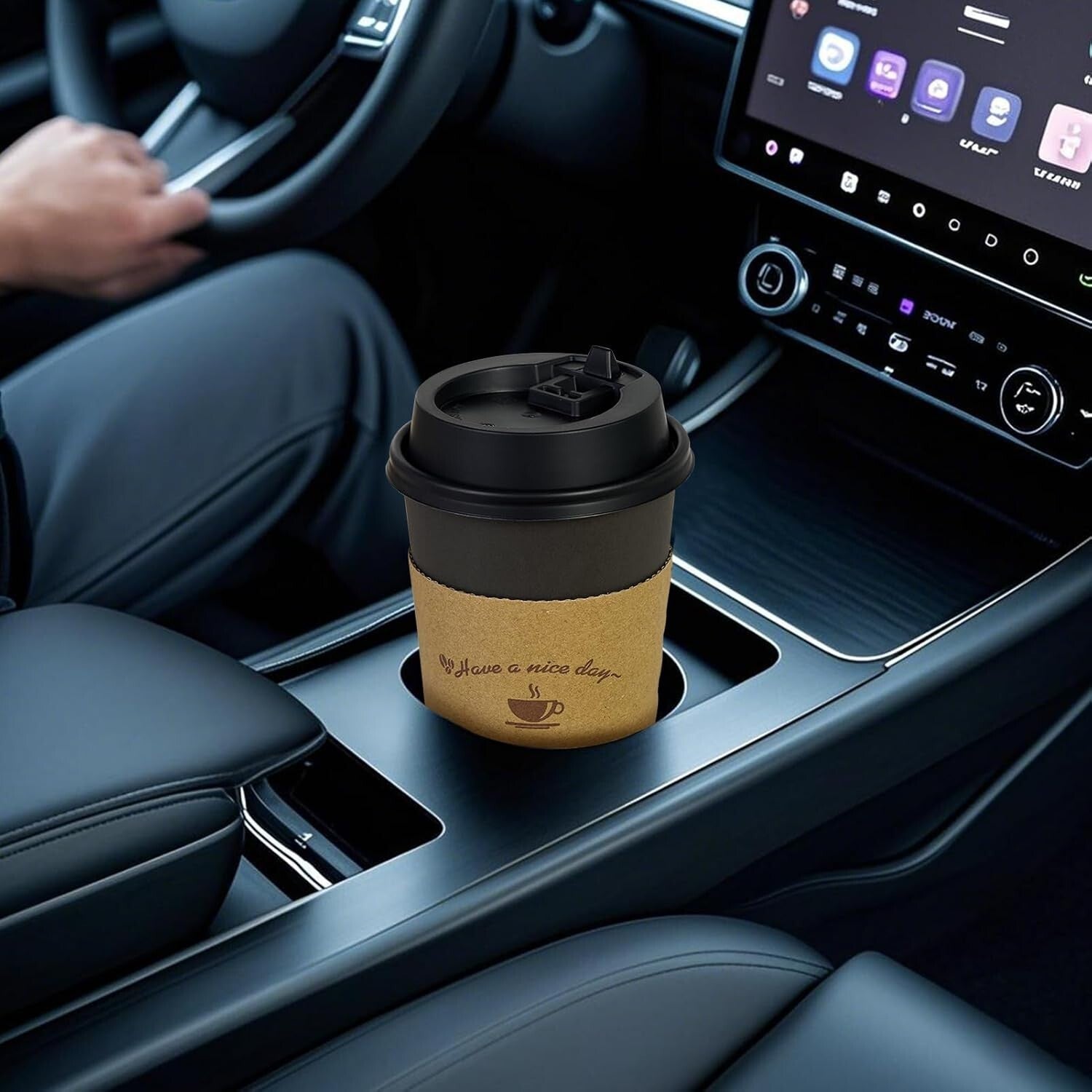 Bulk 500 Black Hot Paper Coffee Cups with Lids and Sleeves for Home & Travel