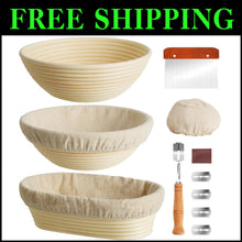 Load image into Gallery viewer, Artisan Bread Making Set: Rattan Proofing Baskets and Metal Scraper Included