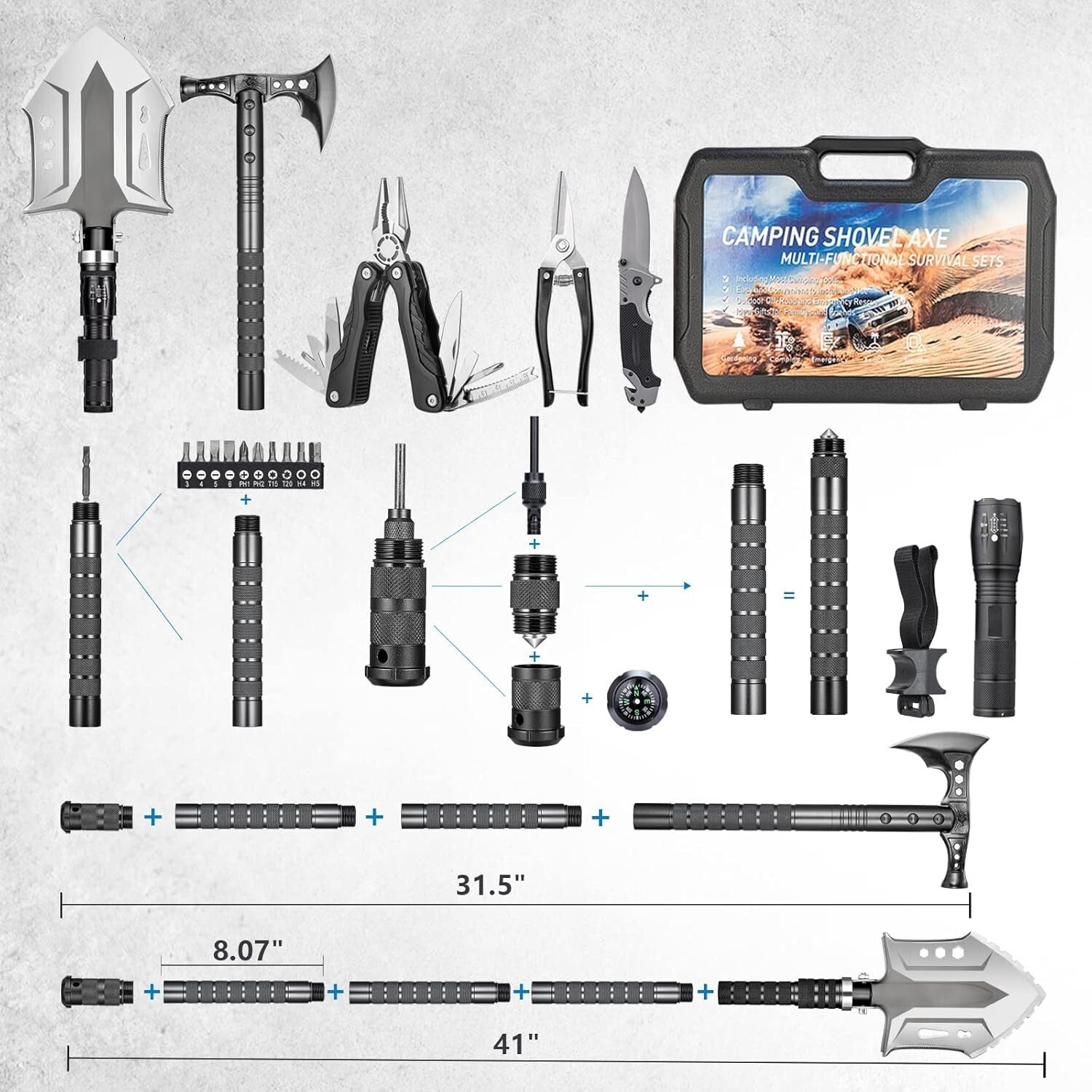 Durable High Carbon Steel Folding Survival Shovel & Axe Combo - Lightweight Gear