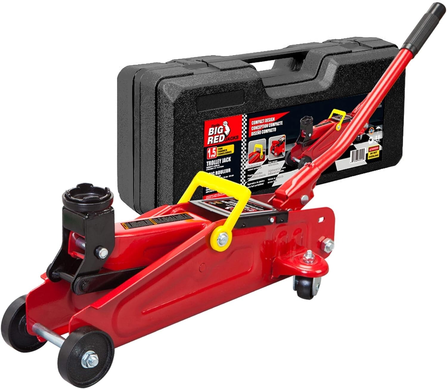 Durable 1.5 Ton Floor Jack with 360-Degree Swivel Casters & Blow Mold Case