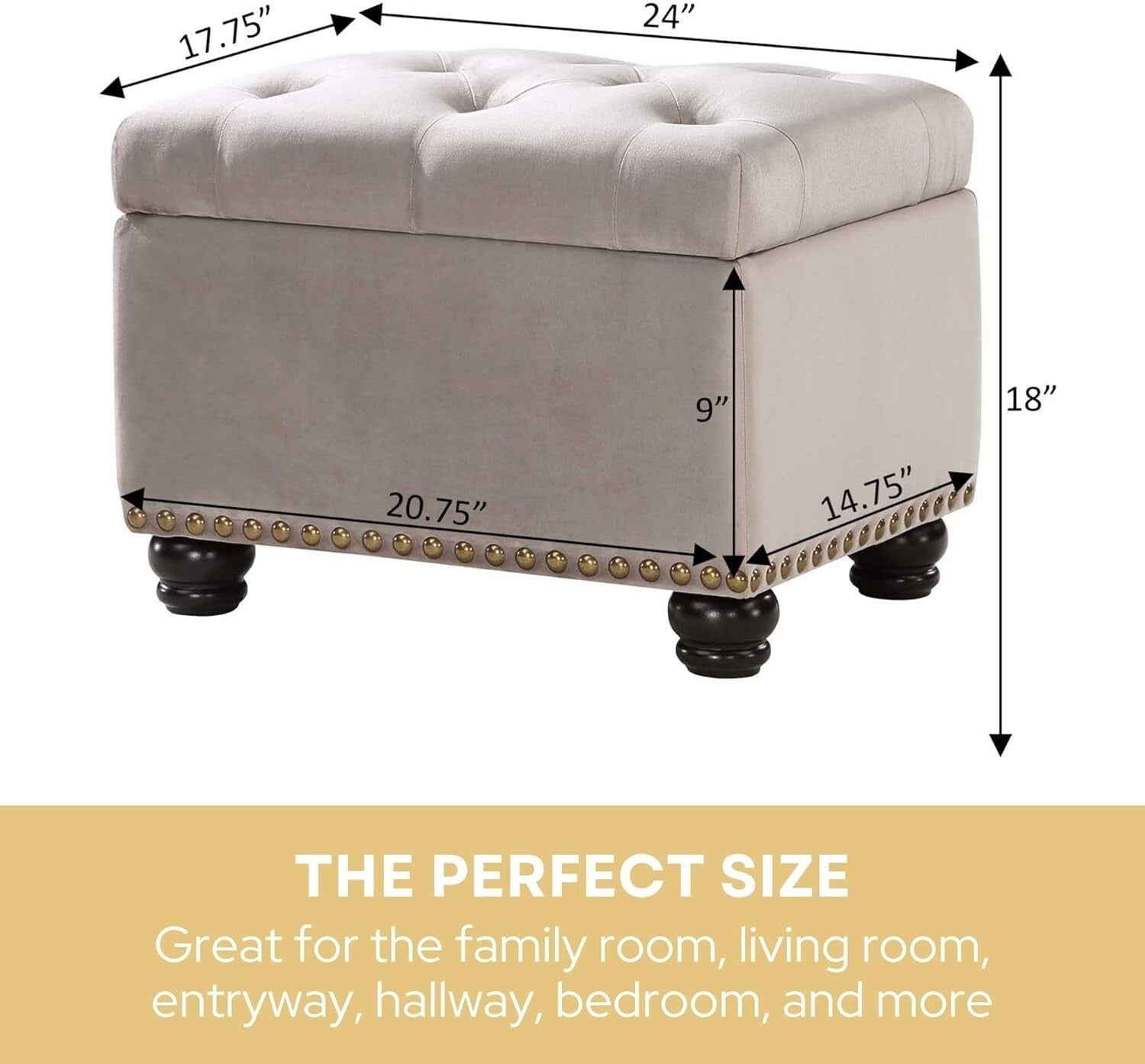 Chic 24" Velvet Ottoman with Hinged Lid - Perfect Footrest and Storage Solution