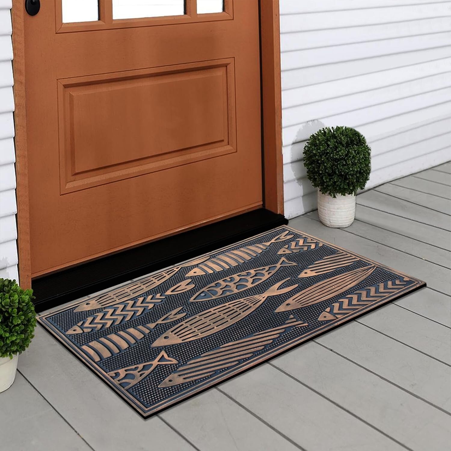 Elegant Nautical Fish Doormat - Low Maintenance Indoor/Outdoor 18"x30" Mat