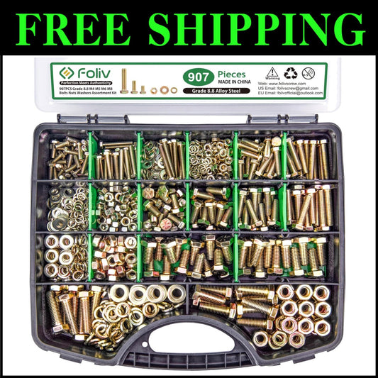 Comprehensive 907pc Metric Bolt Kit - M4 M5 M6 M8 Yellow Zinc Plated & Labeled