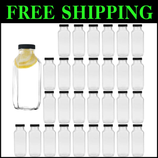 30-Pack Vintage 8 oz Glass Bottles with Airtight Lids - Perfect for Smoothies