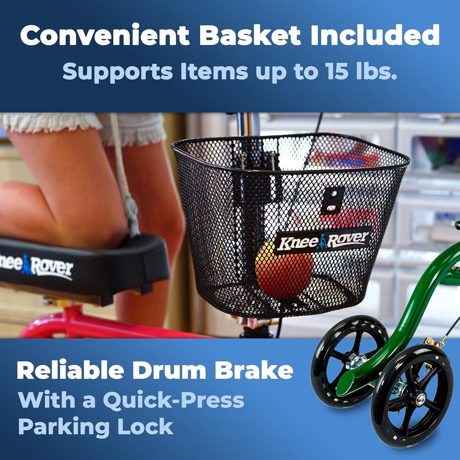 Foldable Knee Rover Scooter for Foot Surgery - Comfort & Control with Basket