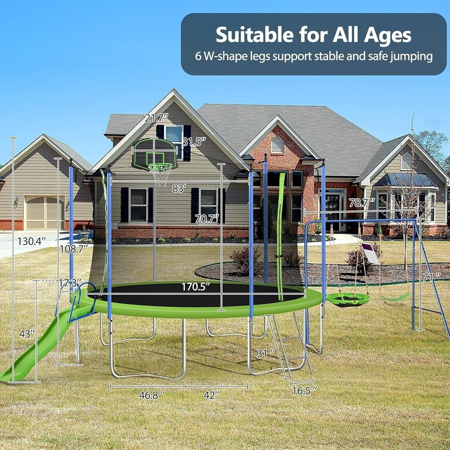 Ultimate 14FT Trampoline Set with Slide, Swings & Basketball Hoop - Family Fun