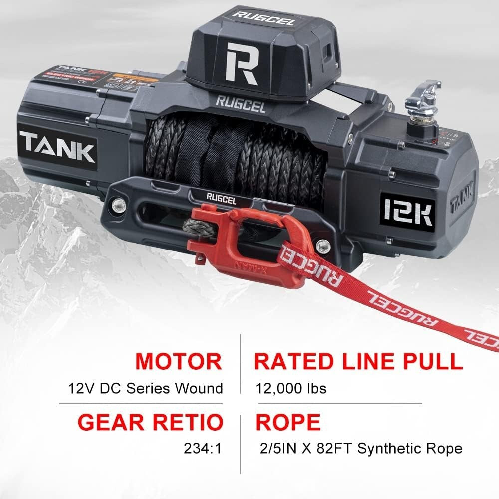 12000lb Waterproof Electric Winch with Synthetic Rope & 2-in-1 Remote Control