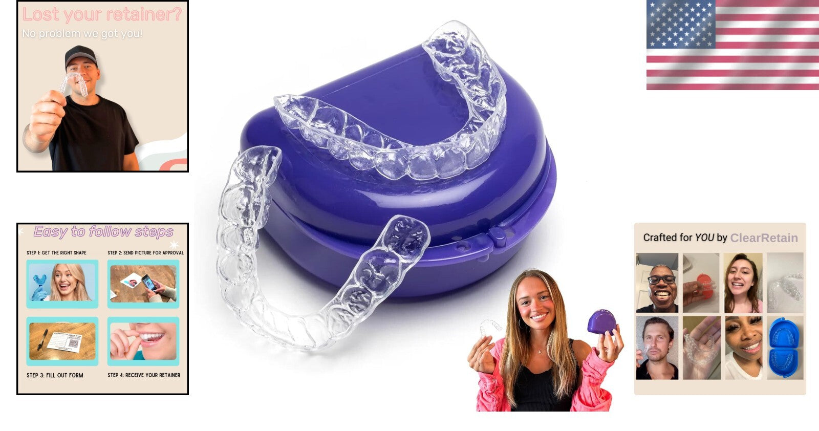 Custom Clear Dental Retainers Kit - Perfect Fit for Upper & Lower Teeth