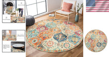 Load image into Gallery viewer, Washable Ultra-Thin Round Rug - 4ft Non-Slip Floral Carpet for Entryway &amp; Home