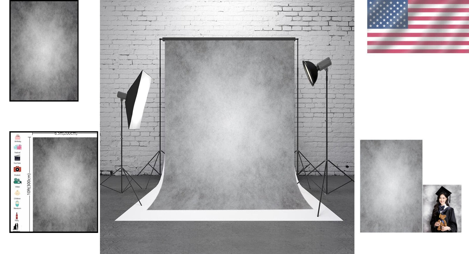 6.5x10ft Gray Abstract Photography Backdrop - Perfect for Portraits & Parties