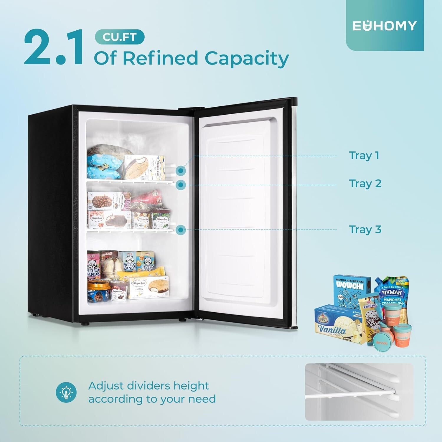 Energy-Saving Compact Freezer with Reversible Door - Ideal for Homes & Offices