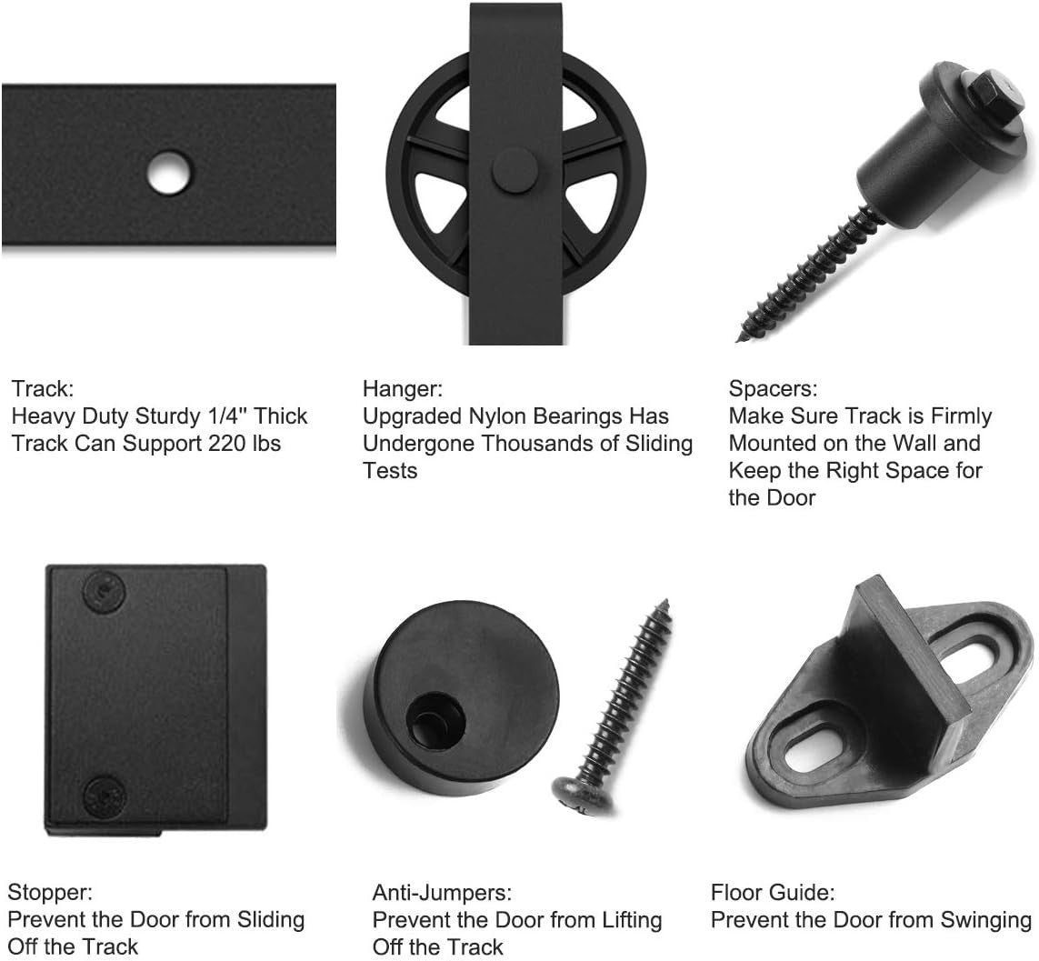 4FT-18FT Heavy-Duty Sliding Barn Door Hardware Kit - Modern Carbon Steel Design
