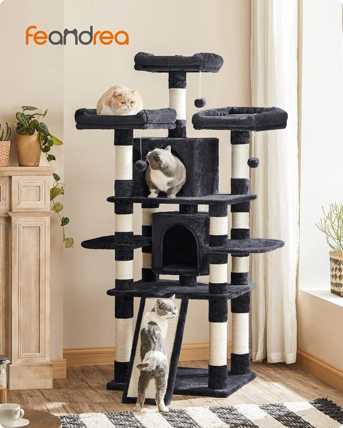 Multi-Level Cat Tree for All Breeds – Cozy 67 Inches of Smoky Gray Comfort