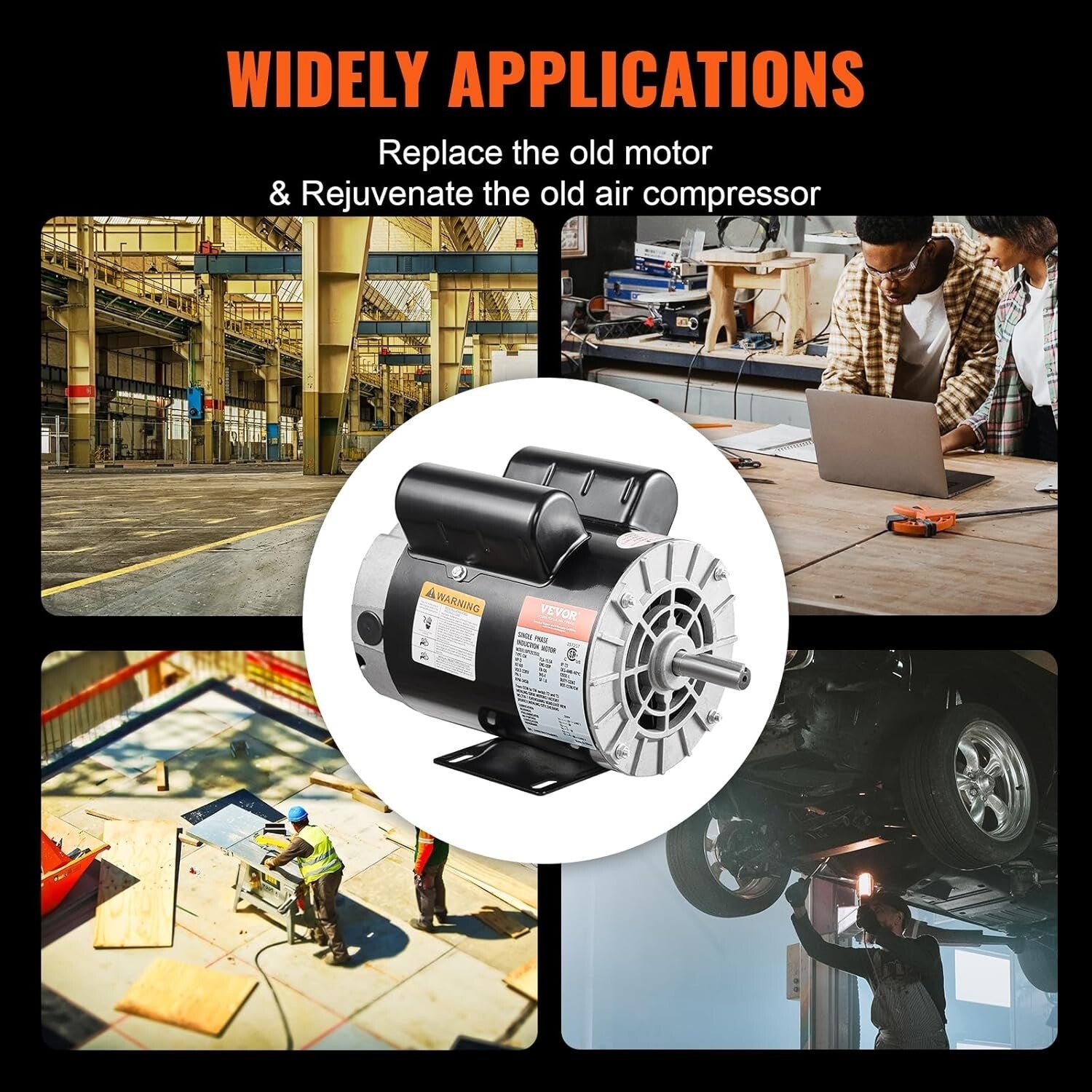 High Efficiency 3HP Compressor Motor - 3450 RPM with Keyed Shaft for Air Tools