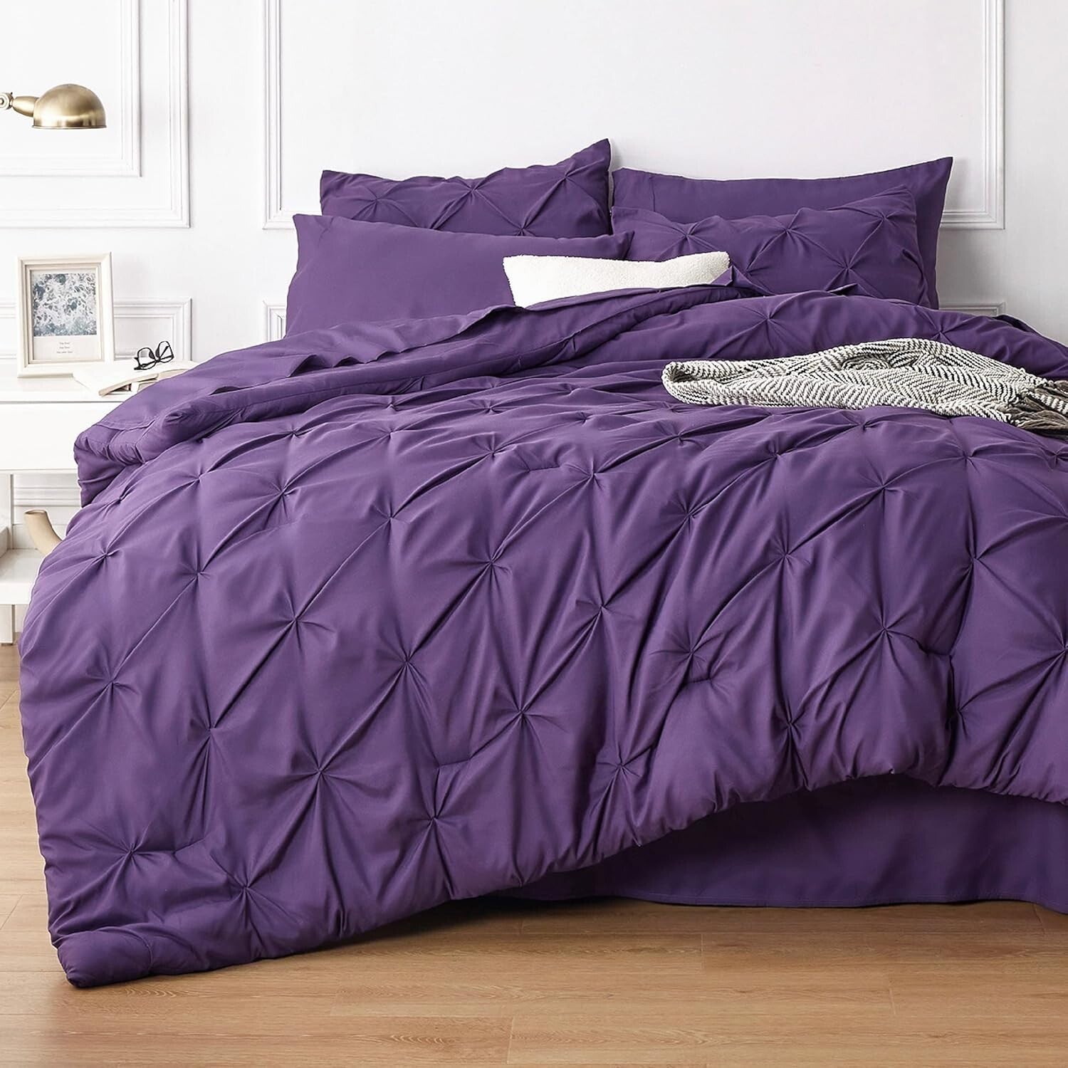 7-Piece Modern California King Bedding Set - Elegant Purple Comforter & Sheets