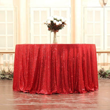 Load image into Gallery viewer, Round 108-Inch Glitter Tablecloth - Shimmering Red Sequin Style for Occasions