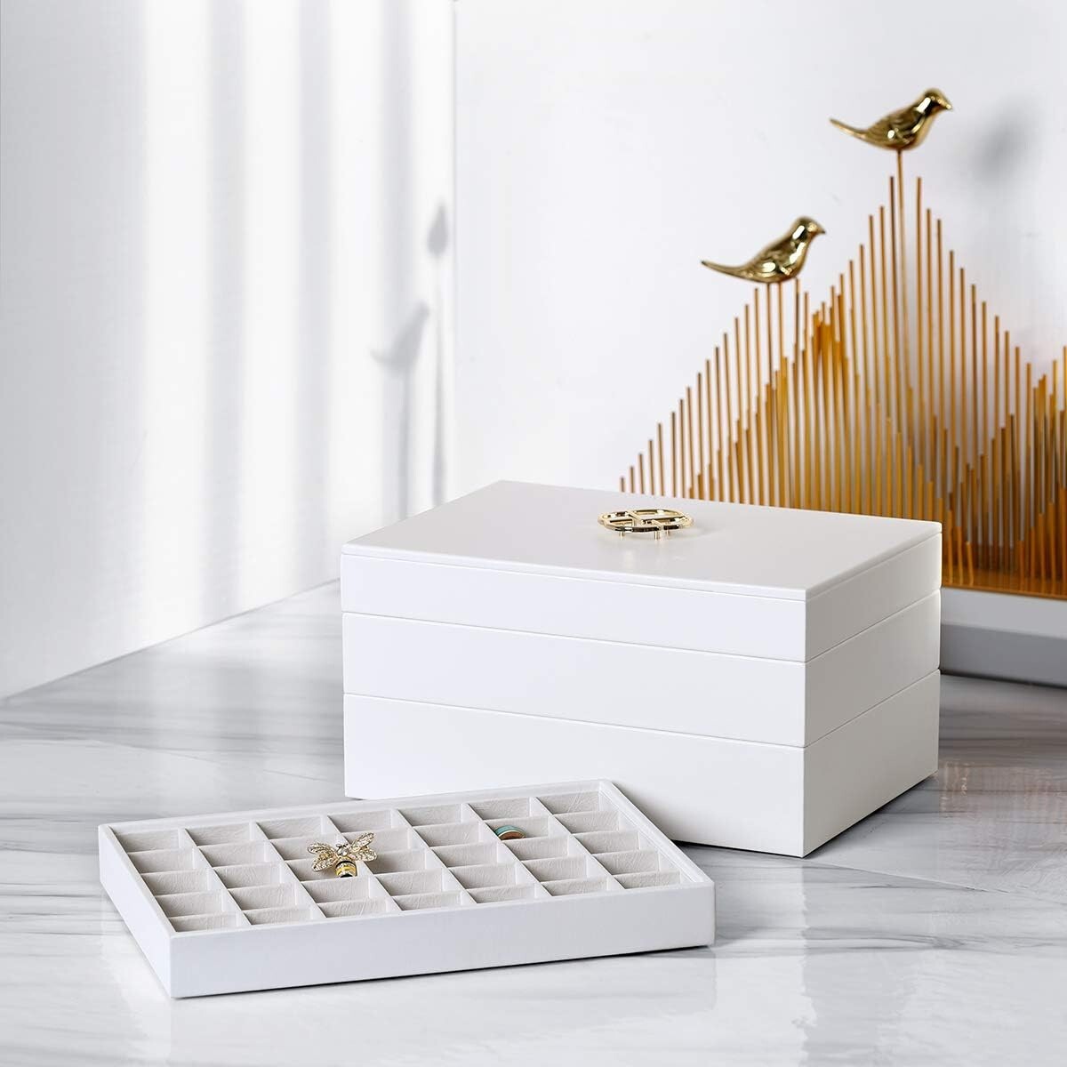 Durable Faux Leather Jewelry Tray - Perfect for Rings, Necklaces & Earrings