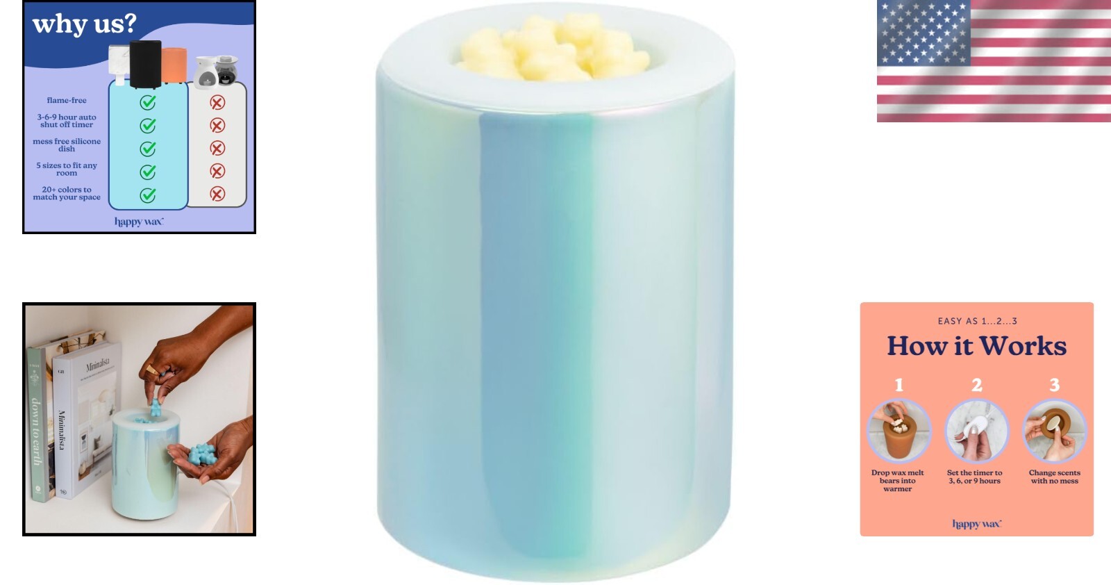 Elegant Blue Electric Wax Melter - Timer, LED Light & Easy Wax Removal Dish