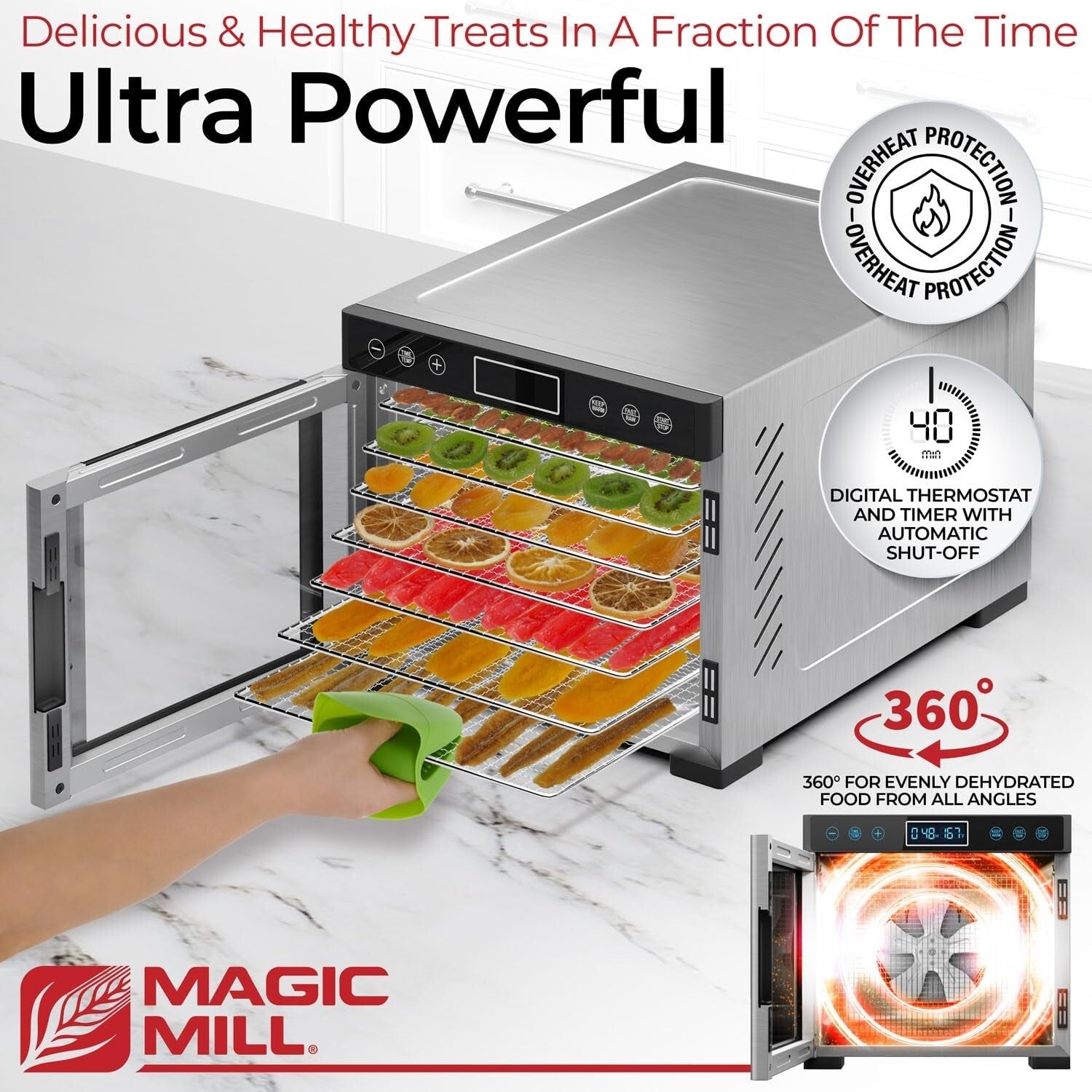 Premium 7-Tray Stainless Steel Food Dehydrator with Digital Timer and Keep Warm