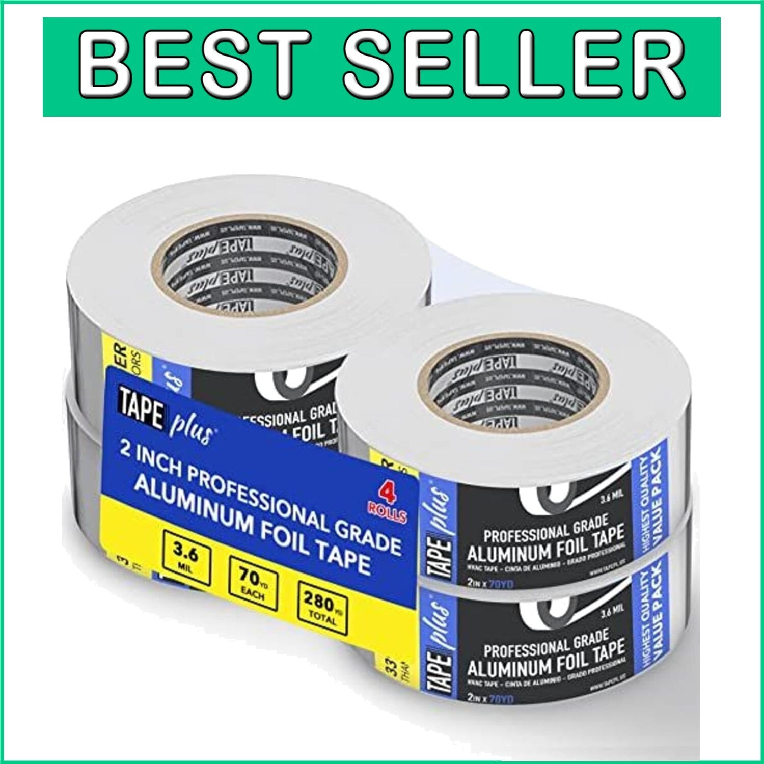 4 Rolls of Premium Aluminum Foil Tape - 2" x 210 Feet for Metal Repair & Sealing