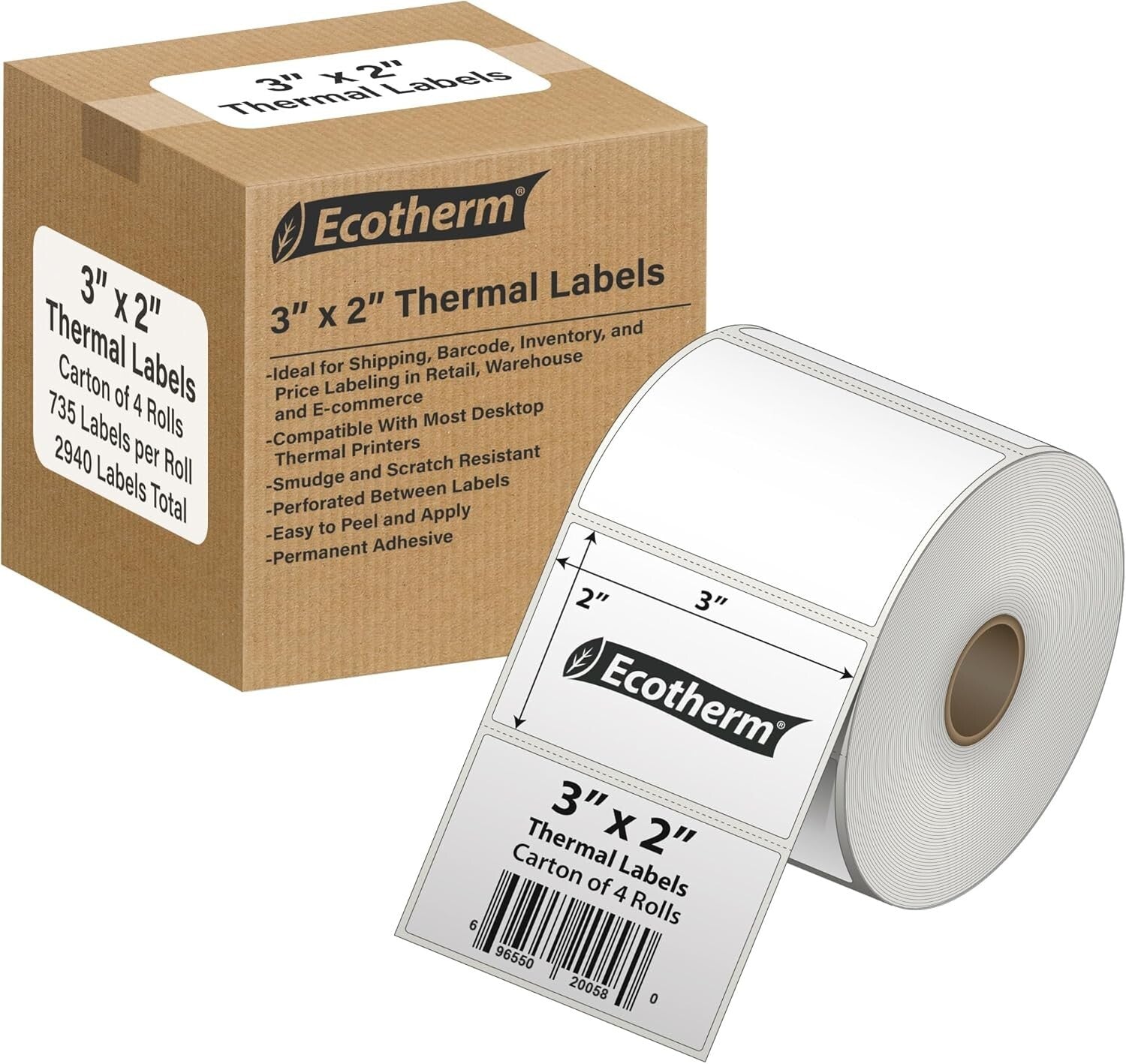 Versatile 3" x 2" Thermal Labels - 4 Rolls, Ideal for Zebra & Print Applications