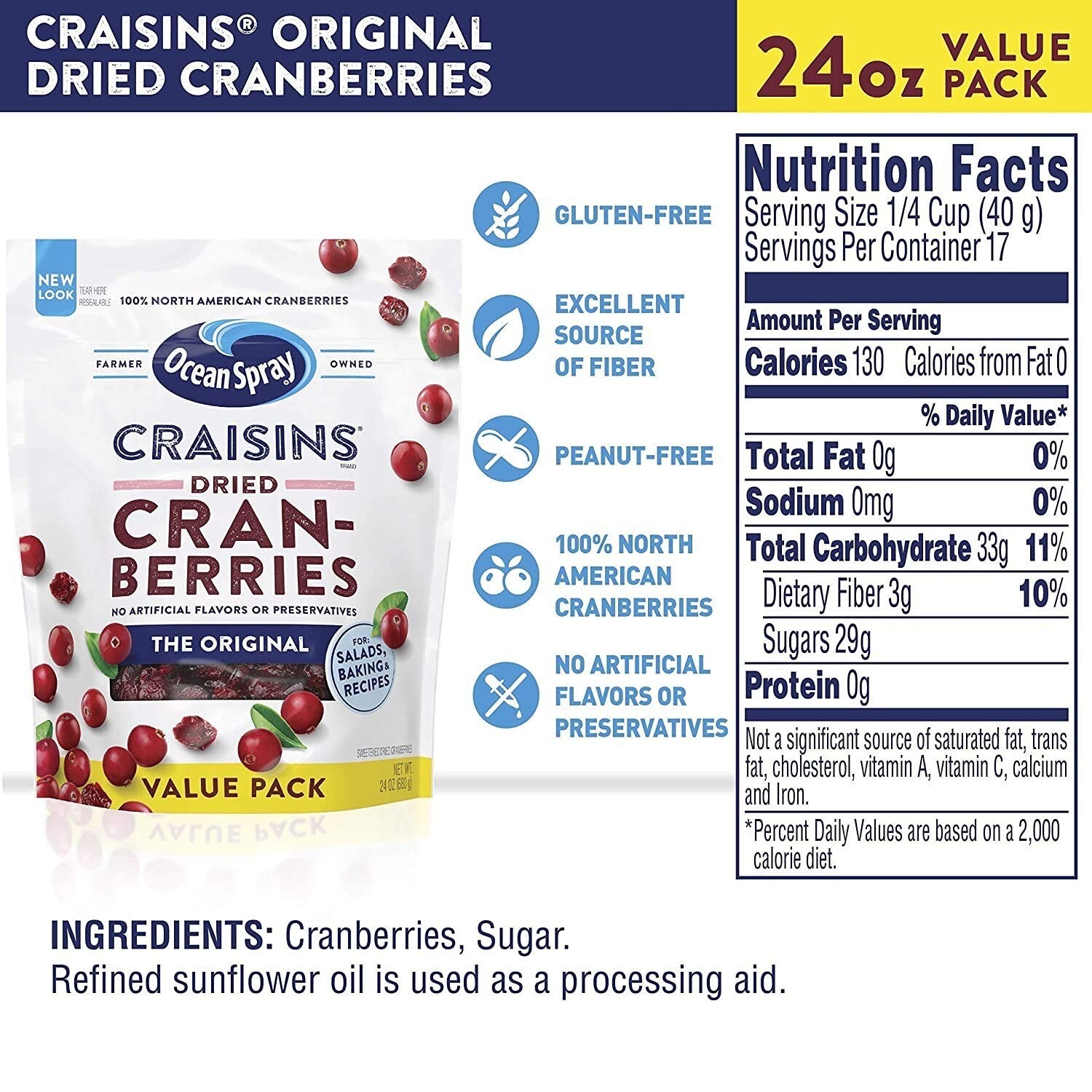 8 Pack of Original Dried Craisins, 24oz - Nutritious & Delicious Fruit Snack