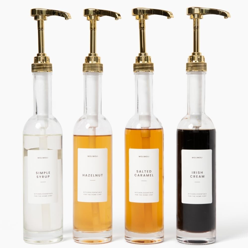 Stylish 350ml Pump Dispenser Set - Gold Syrup Bottles with Custom Labels