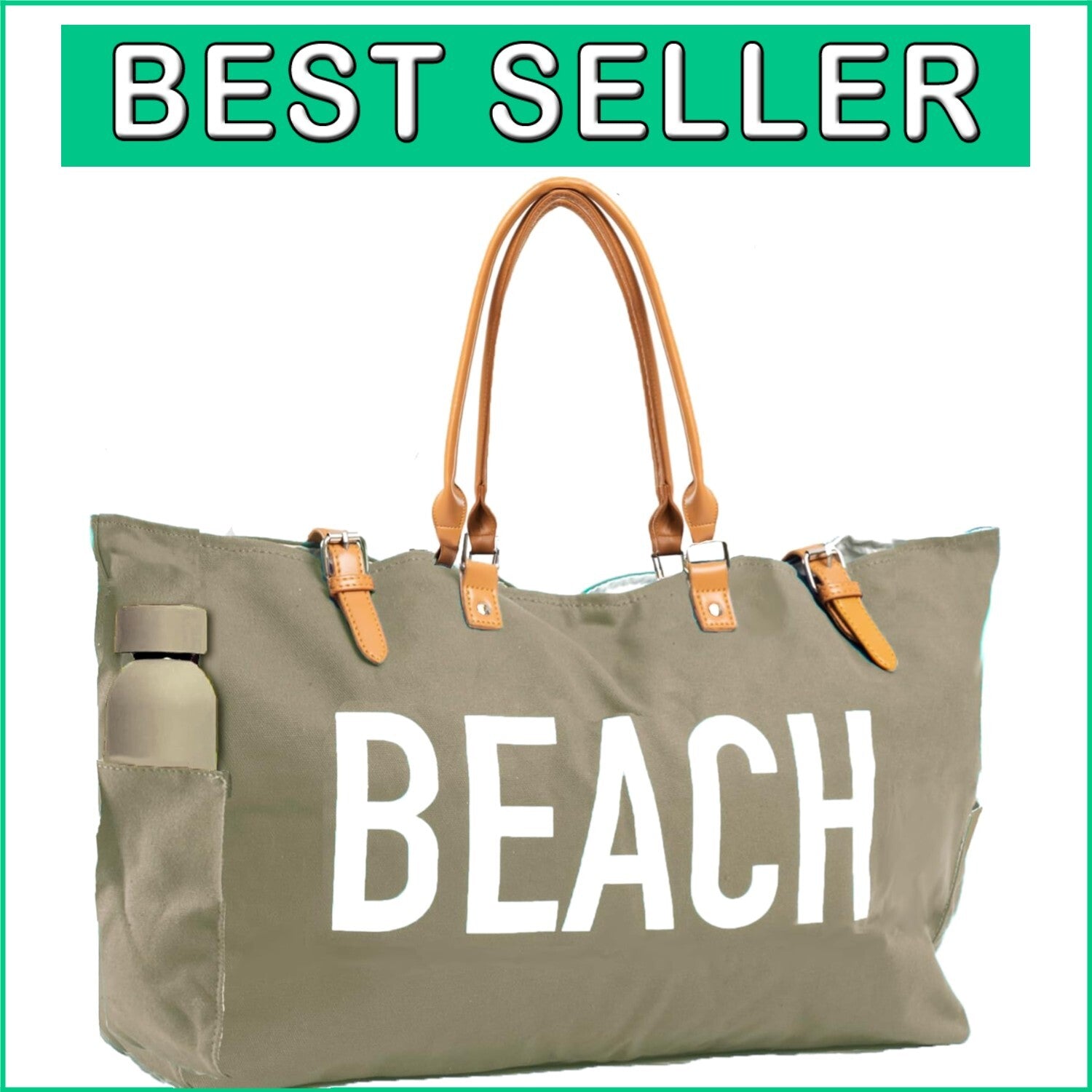 Waterproof Beach Bag with Vegan Leather Handles - Ideal Travel Tote for Women