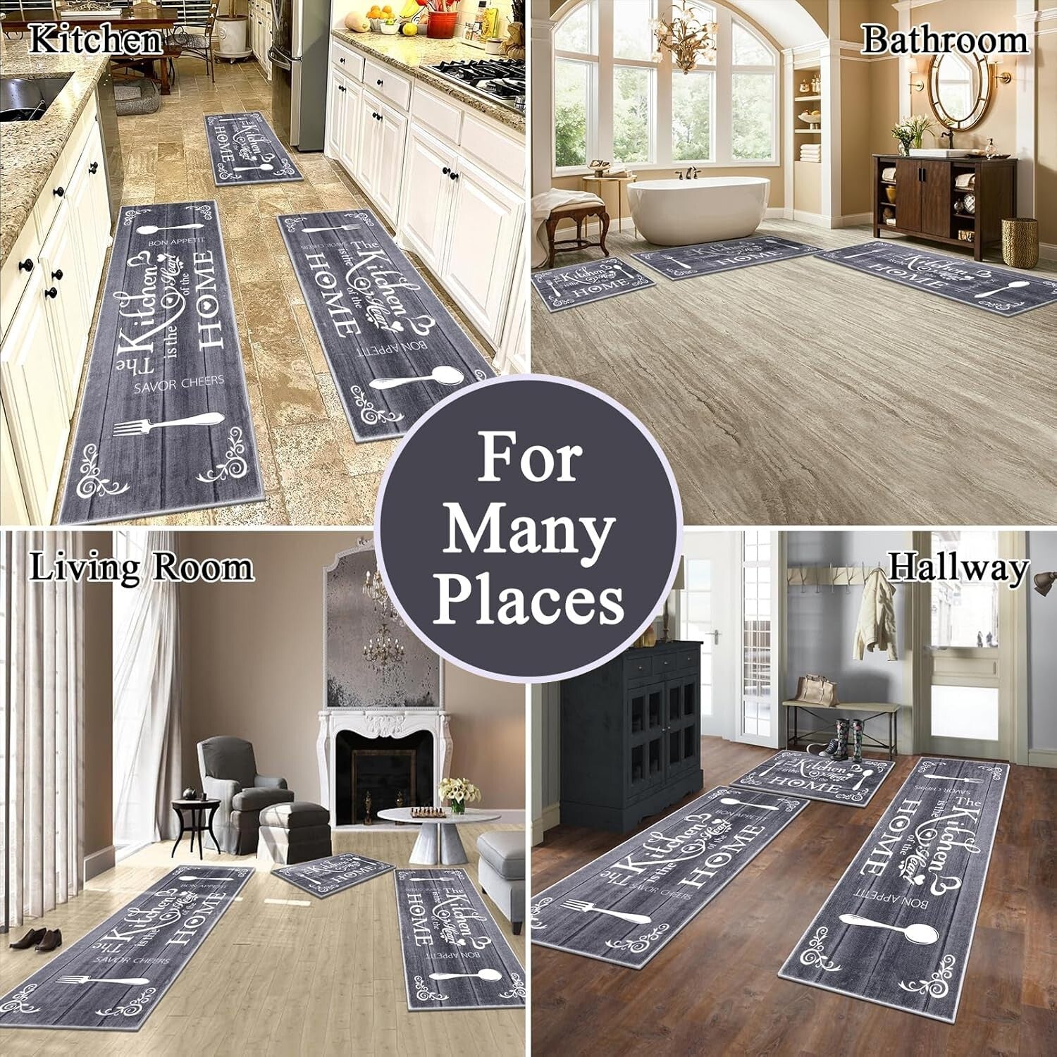 Elegant 3-Piece Boho Kitchen Rug Set - Machine Washable Non-Slip Mats
