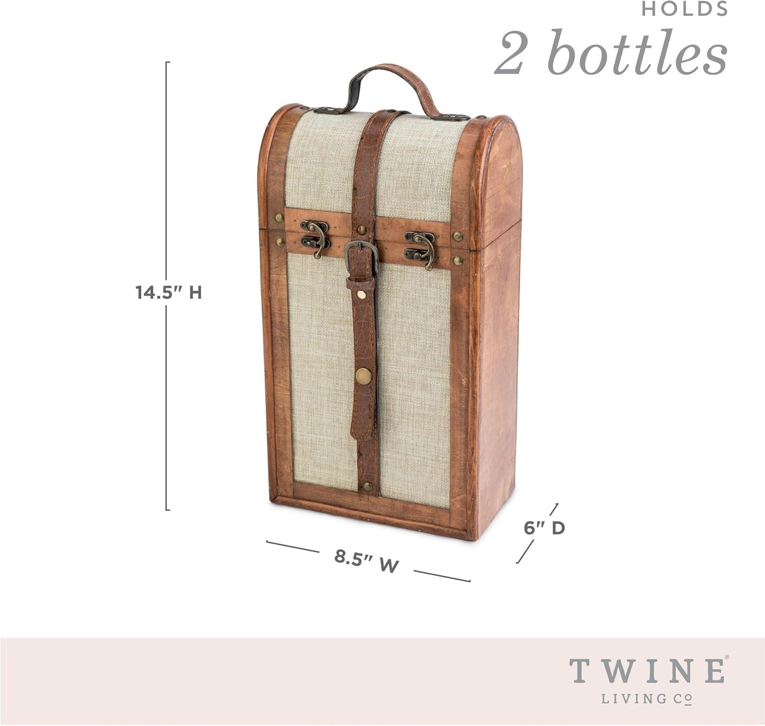 Customizable Vintage Trunk Wine Gift Box with Brass Buckles - Holds 2 Bottles