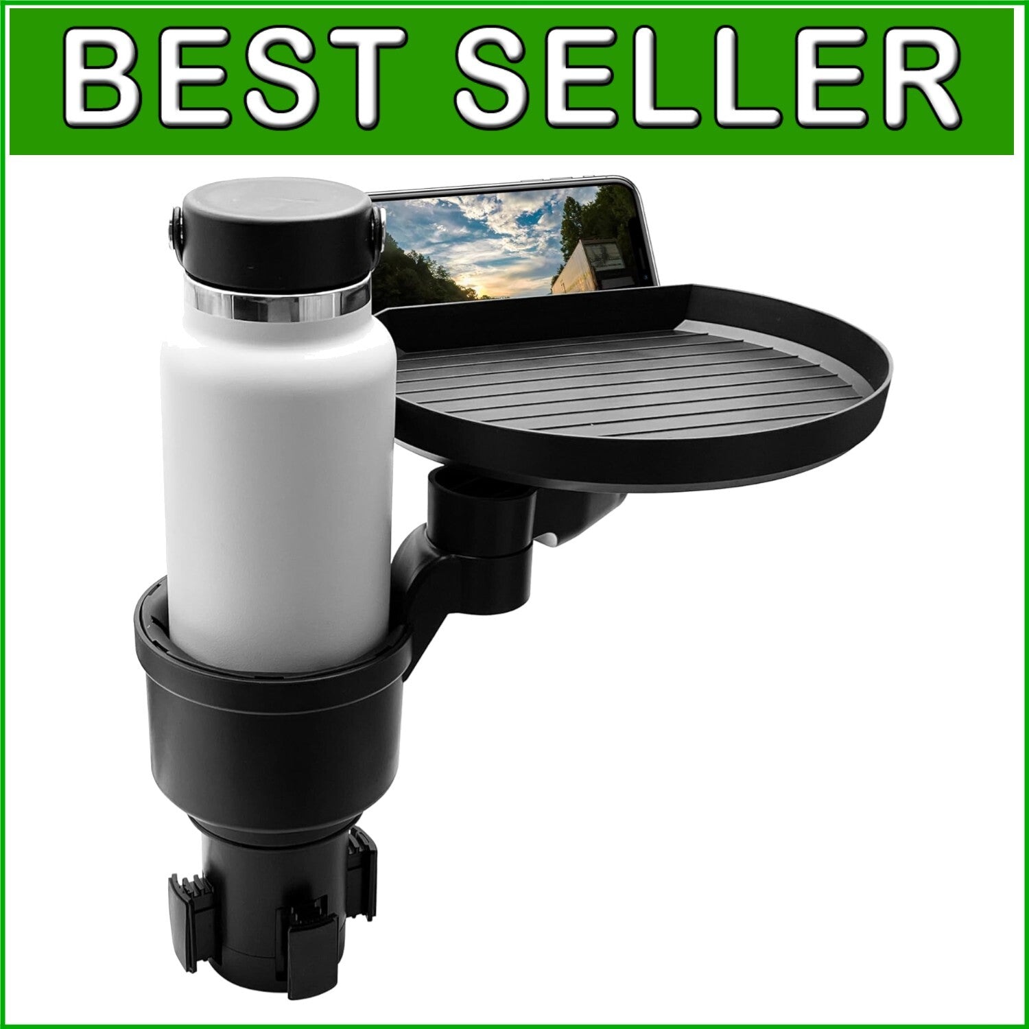 Car Cup Holder Tray & Expander - 9" Adjustable Food Holder for On-the-Go Dining