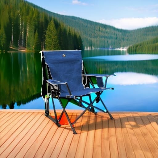 Durable Kickback Rocker Chair with Drink Holder - Perfect for Camping Adventures
