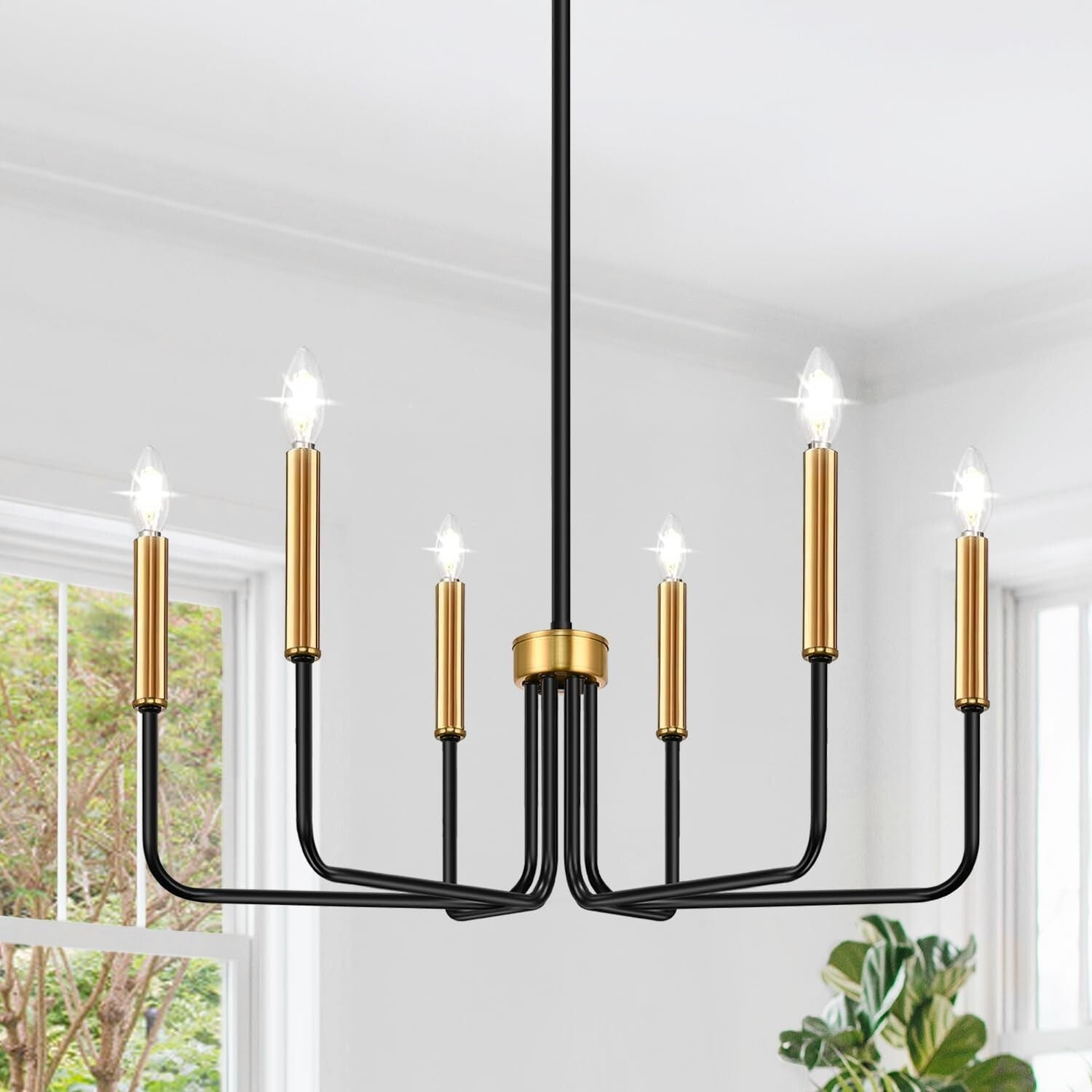 Industrial Black and Gold 6-Light Ceiling Fixture - Easy Install Farmhouse Style
