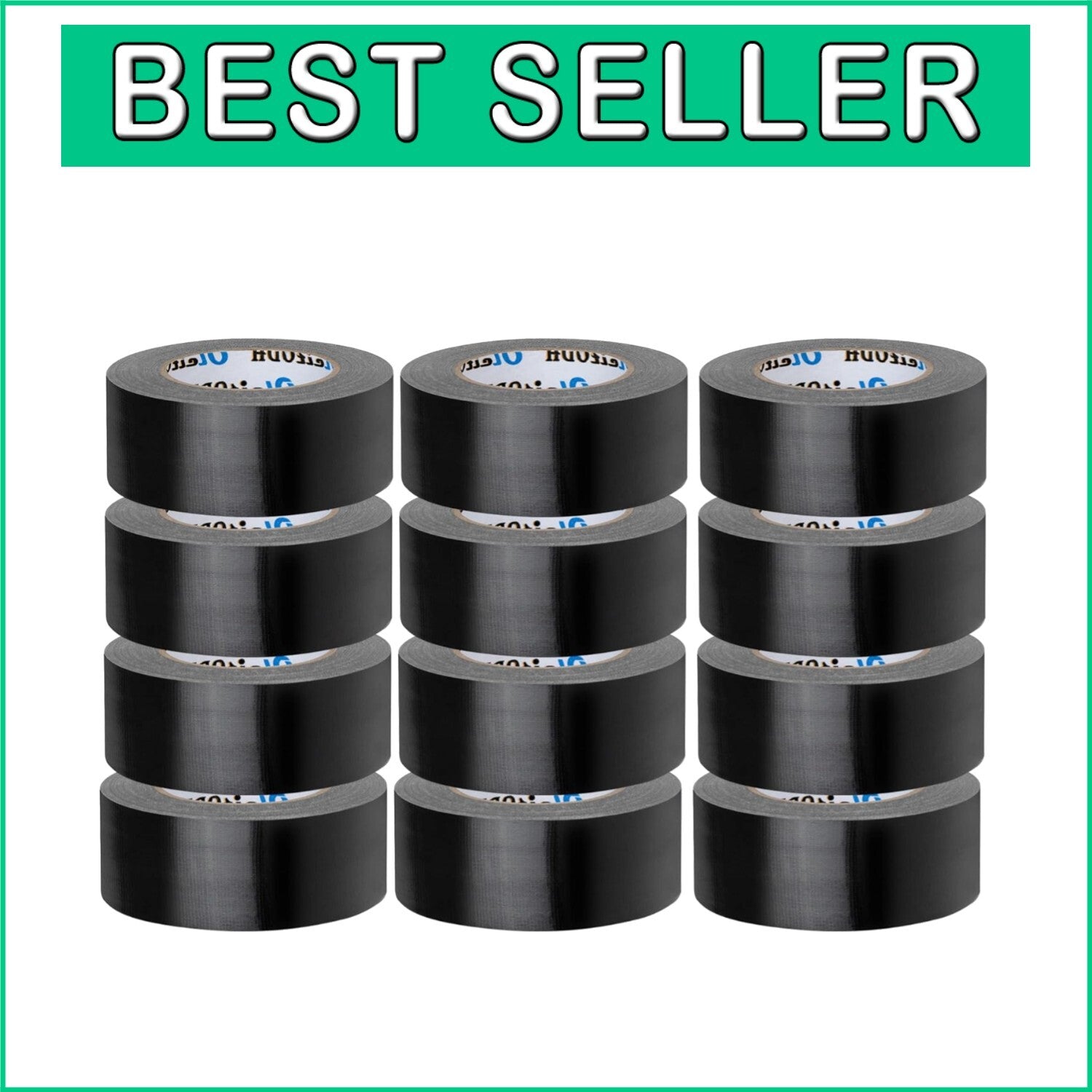 All-Weather 2 Inch Black Duct Tape Bulk - 12 Rolls, Strong Adhesive for Repairs