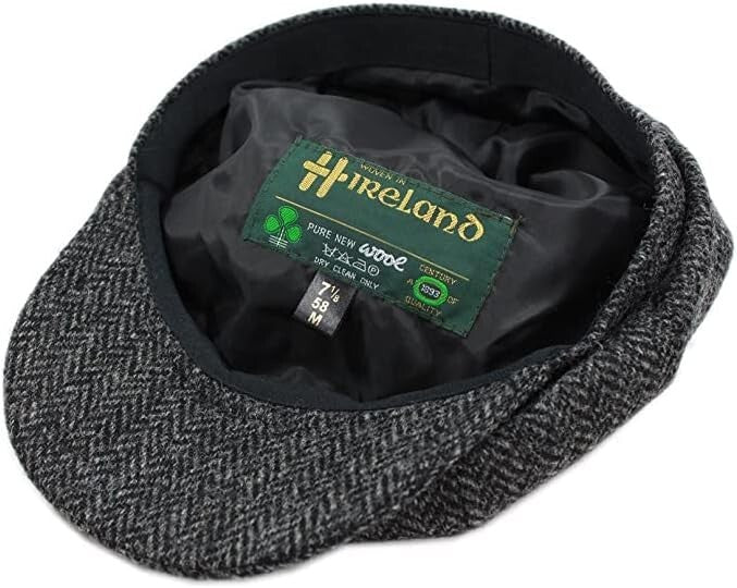 Authentic Irish Newsboy Cap - 100% Wool Herringbone Flat Cap for Men & Women