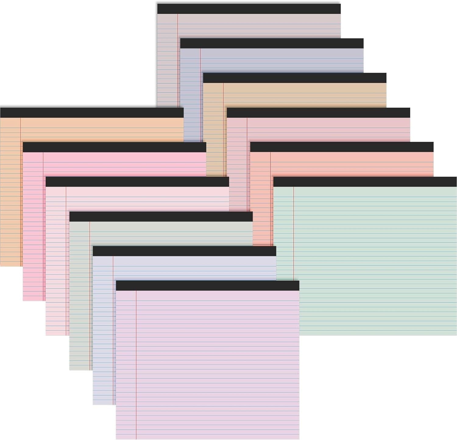 Cleverly Designed 12 Pack of Pastel 11" x 9.5" Lined Writing Pads for All Needs