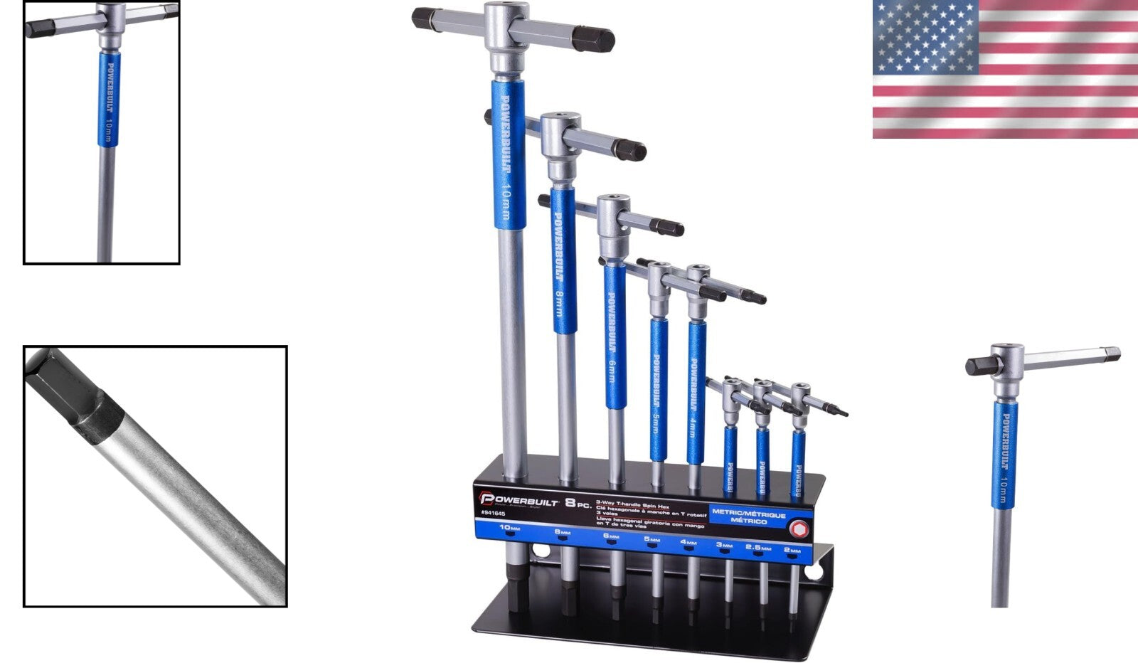 8-Piece T-Handle Hex Allen Key Wrench Set with Storage Rack - Chrome Vanadium