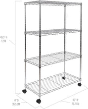 Load image into Gallery viewer, Mobile 4-Tier Chrome Wire Shelving Unit - Perfect for Kitchen and Garage