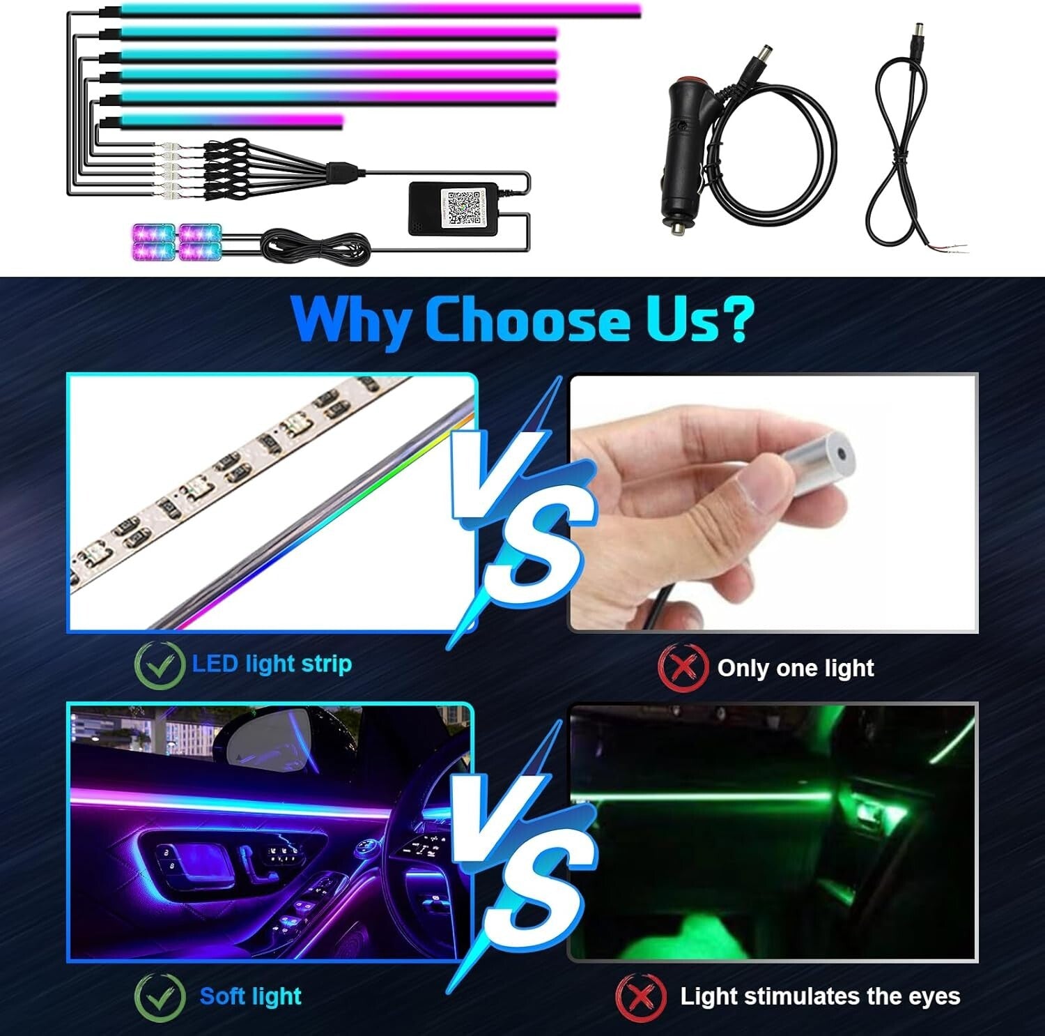 Dreamcolor 10-in-1 Waterproof Car LED Strip Lights with APP Control & 213 Modes