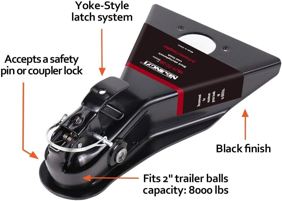 Lightweight 8000lbs A-Frame Hitch for Trailers - Yoke-Style with Black Finish