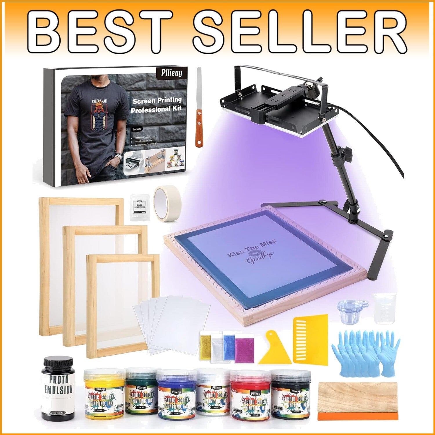 Creative 60-Piece Screen Printing Set with LED Lamp & Complete Accessories
