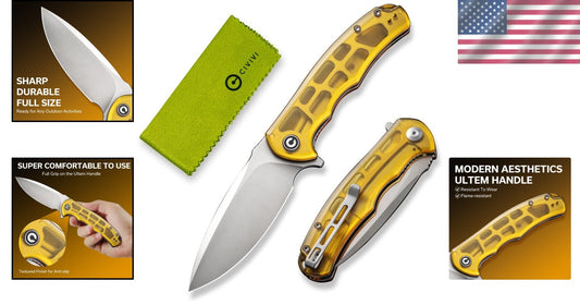 Durable Amber Ultem Handle Pocket Knife - 3.75" EDC Blade, Ideal for Outdoor Use