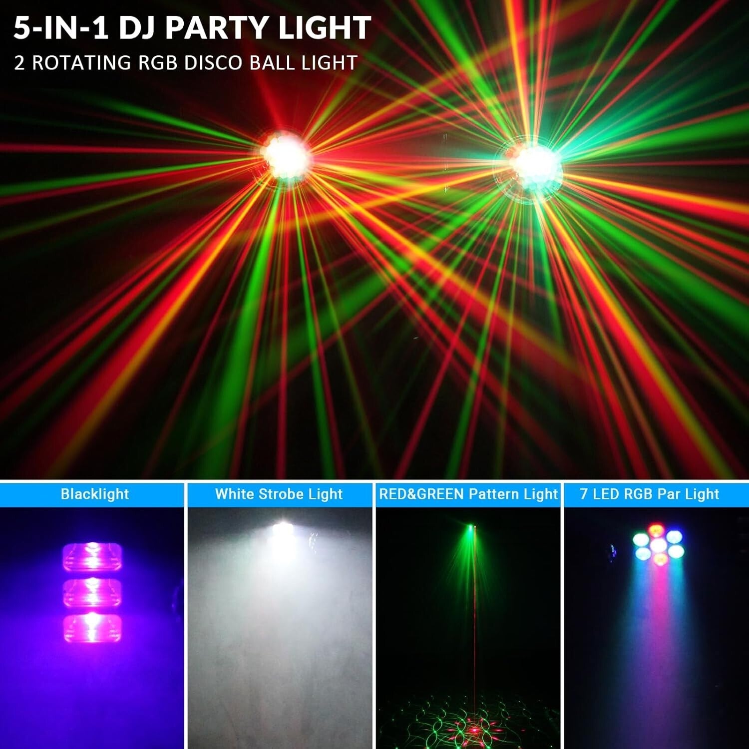 5-in-1 DJ Lights with Sound Activation & Tripod Stand for Ultimate Parties