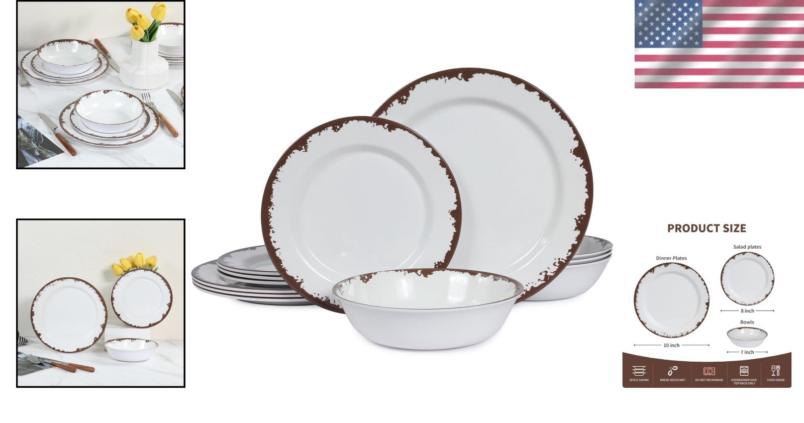 Dishwasher Safe Off-White 12-Piece Melamine Serving Sets for All Occasions