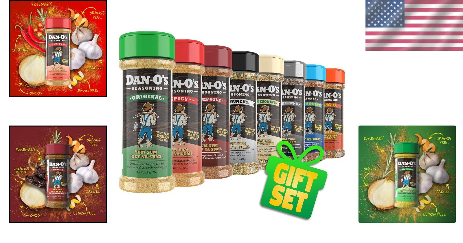 Versatile 8-Pack Seasoning Collection - Original to Spicy - 2.2-2.5 oz Bottles