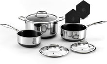 Load image into Gallery viewer, Stainless Steel Nonstick Pot Set with Glass Lids &amp; Silicone Trivets - 8-Piece