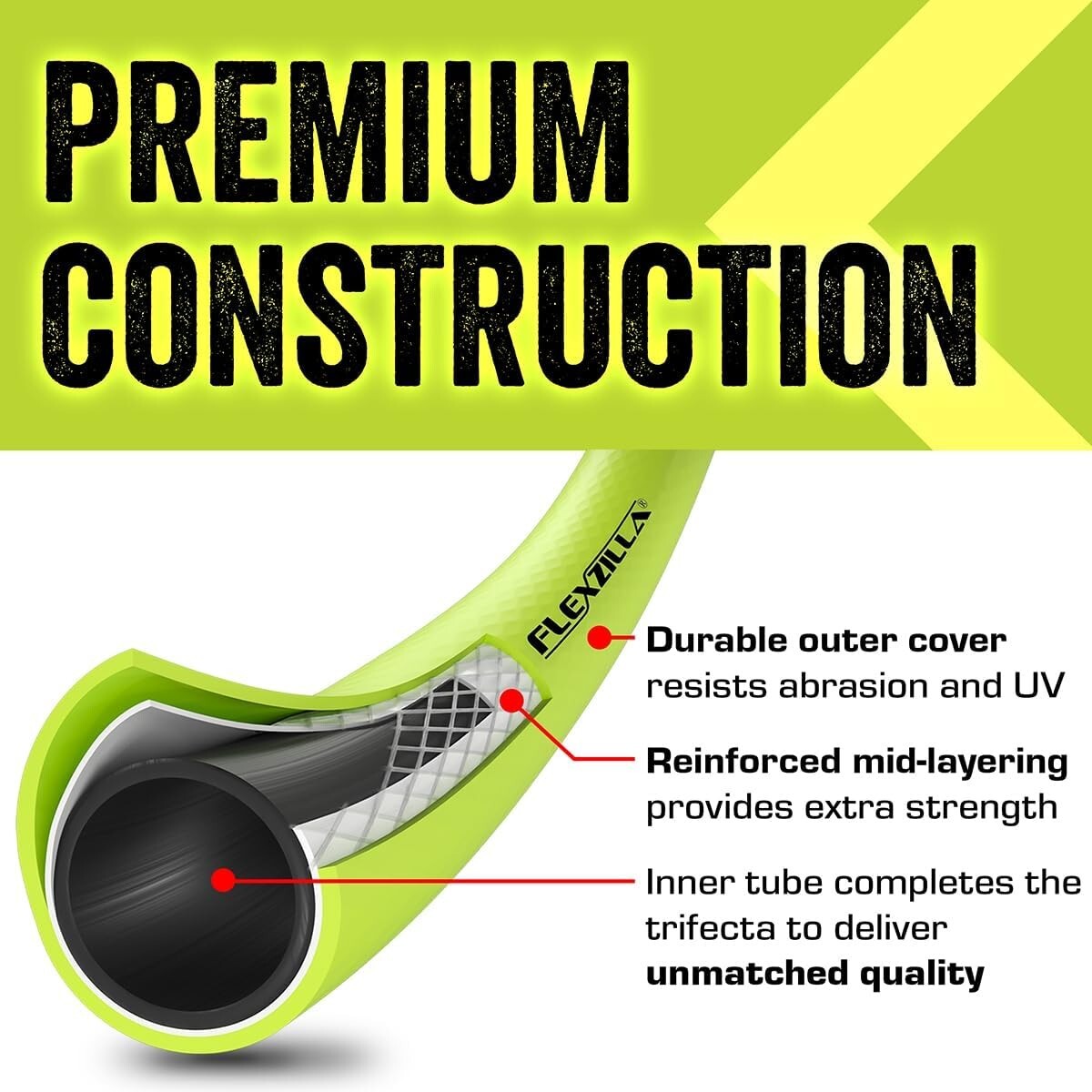 ZillaGreen 50' Lightweight Garden Hose - Flexible, Drinking Water Safe & Durable