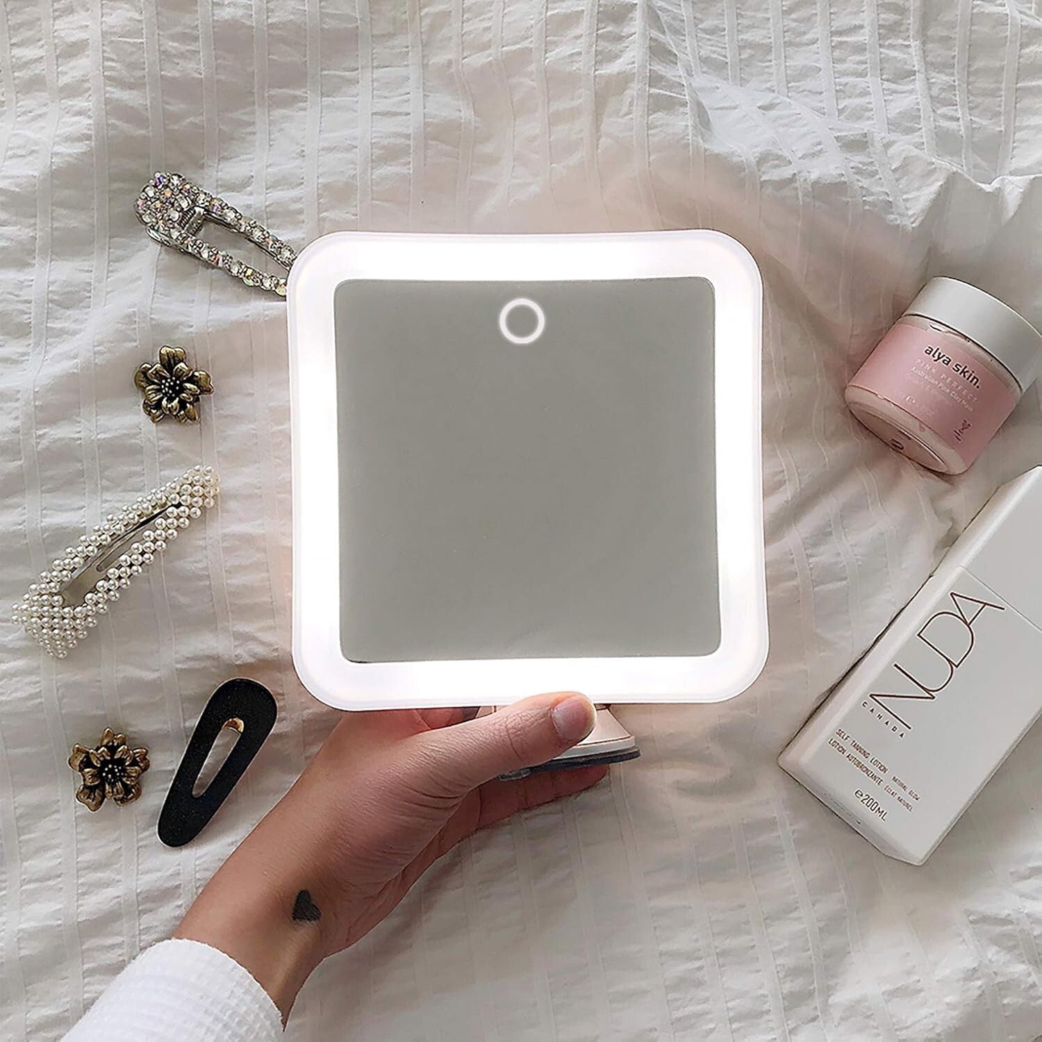 Dimmable Touch Control 10X Magnifying Mirror with 360-Degree Swivel for Easy Use